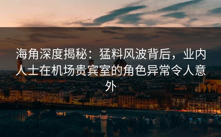 海角深度揭秘：猛料风波背后，业内人士在机场贵宾室的角色异常令人意外